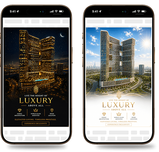 The same property ad adapted for night-time and daytime conditions